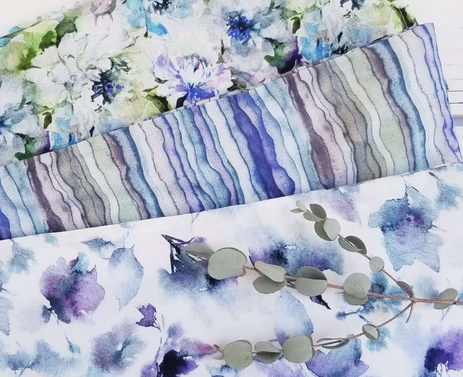 3 eucalyptus eye pillow covers blues lavenders and green watercolor prints