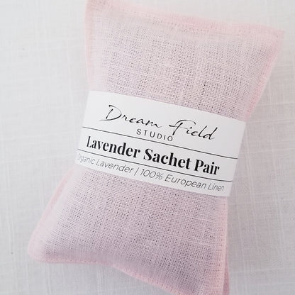 Organic Lavender Sachet Pair With Linen Flax, 3.5" x 5" - Blush Pink