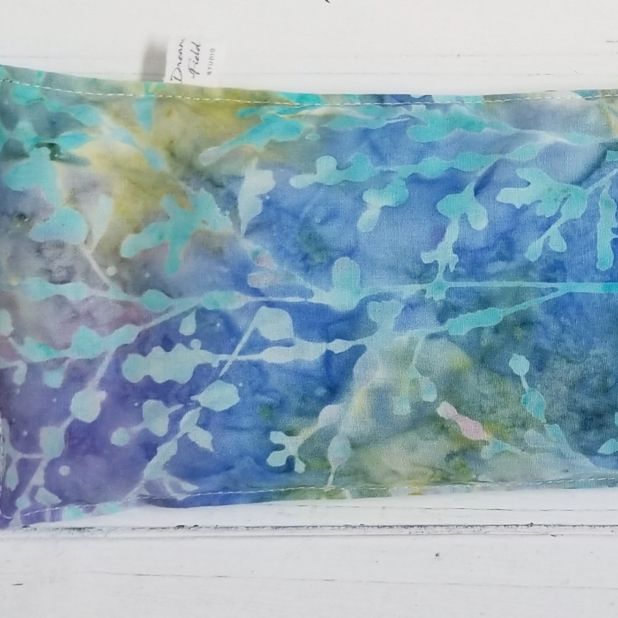 Ccloseup of lavender eye pillow undersea blue batik print Dreamfield Studio
