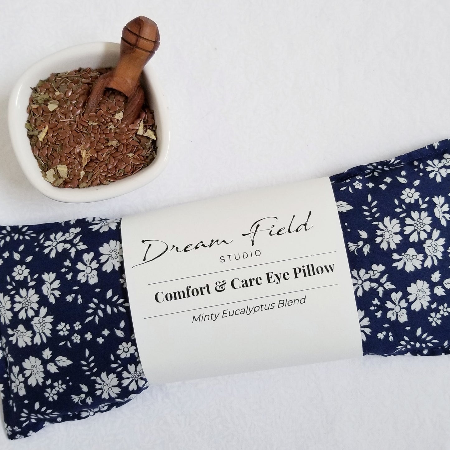 Eucalyptus Flax Seed Eye Pillow - Heatable/Chillable, 10" x 4" Size, Liberty Deep Capel Blue