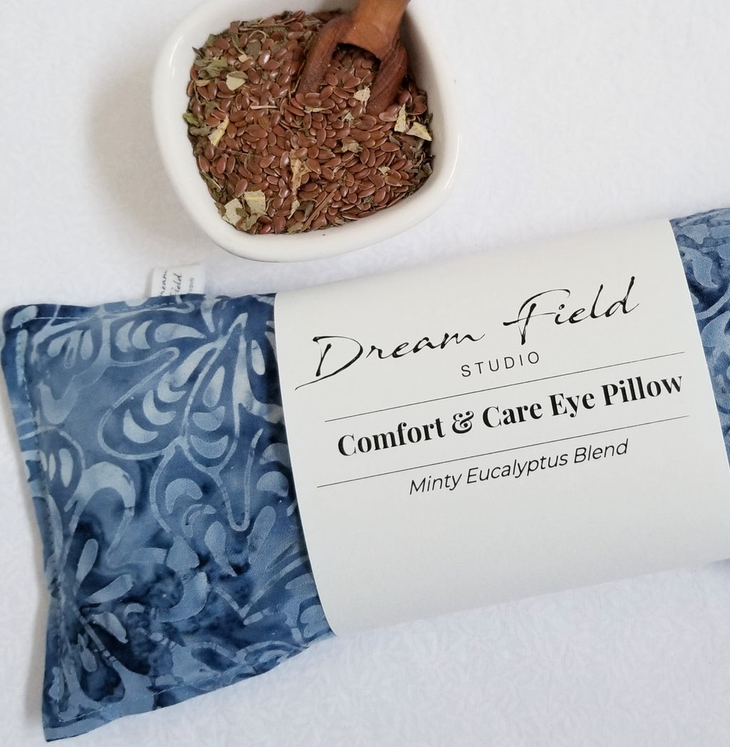 eye pillow filled with mint and eucalyptus