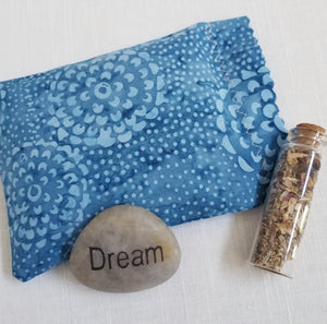 Herbal Sleep Sachet - Petite Dream Pillow for Natural Sleep and Deeper Dreams, 6" x 4", Blend of 7 Savory Herbs for Deep Sleep, Royal Blue Batik