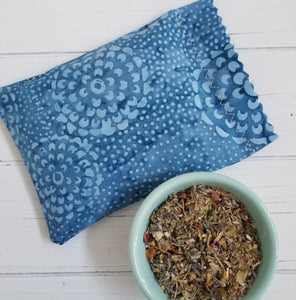 Herbal Sleep Sachet - Petite Dream Pillow for Natural Sleep and Deeper Dreams, 6" x 4", Blend of 7 Savory Herbs for Deep Sleep, Royal Blue Batik