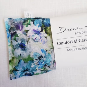vintage blue floral eye pillow with mint and eucalyptus