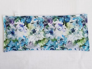 front of mint eye pillow with vintage blue floral print