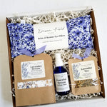 Violet floral gift box including Eye Pillow, bath & foot soak, pillow mist, tea