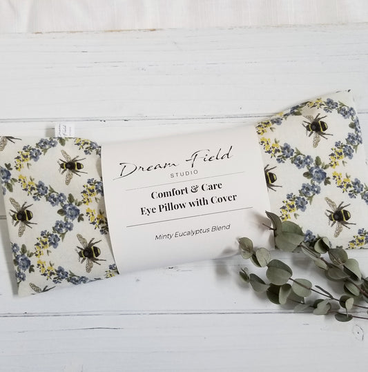 Minty eucalpytus eye pillow bumblebee and floral washable cotton cover