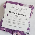 purple pansy Thermal Therapy Pack with white label by Dream Field Studio