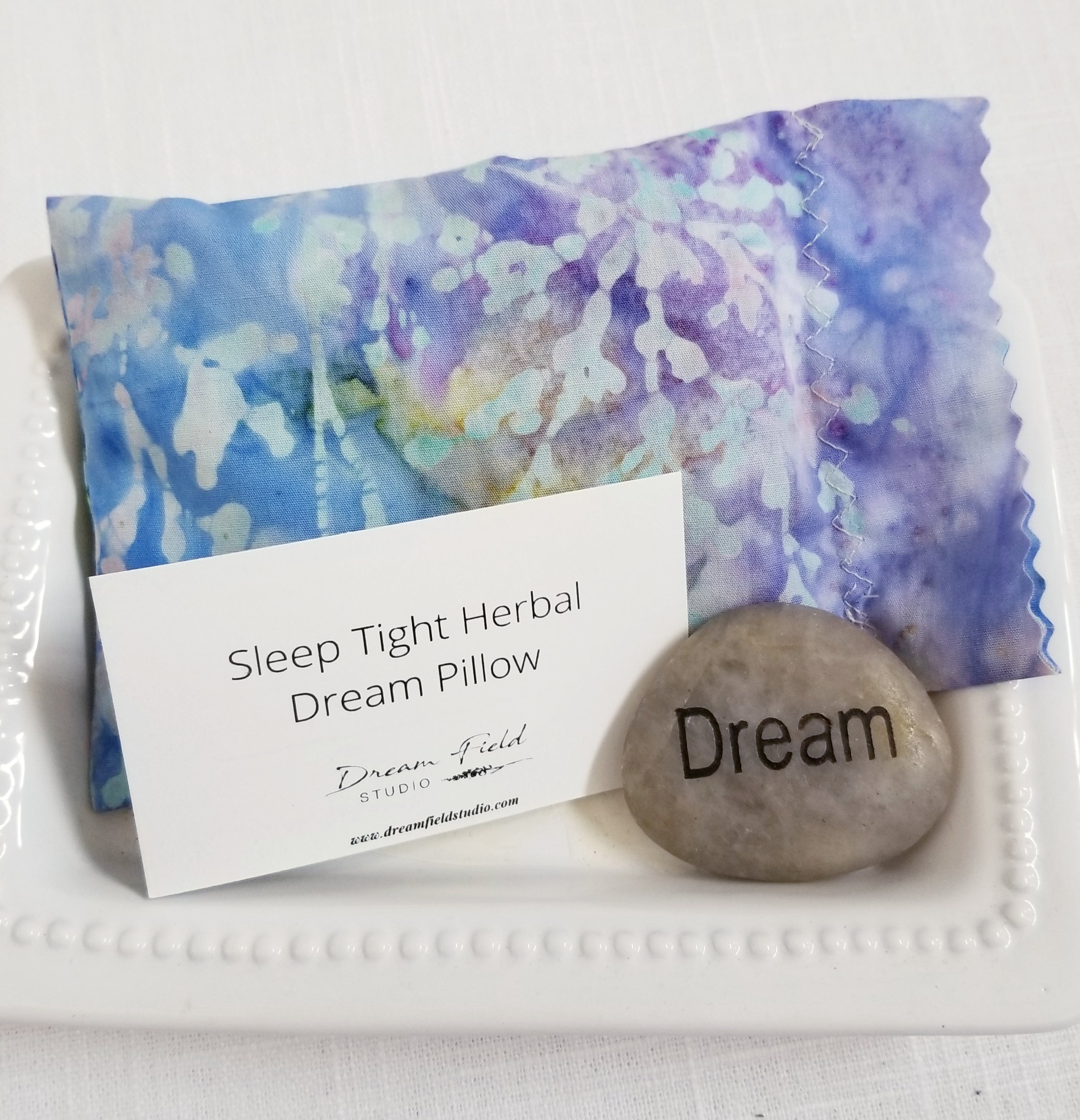 Herbal Sleep Sachet - Petite Dream Pillow for Natural Sleep and Deeper Dreams, 6" x 4", Savory Herbs for Deep Sleep, Pastel Batik