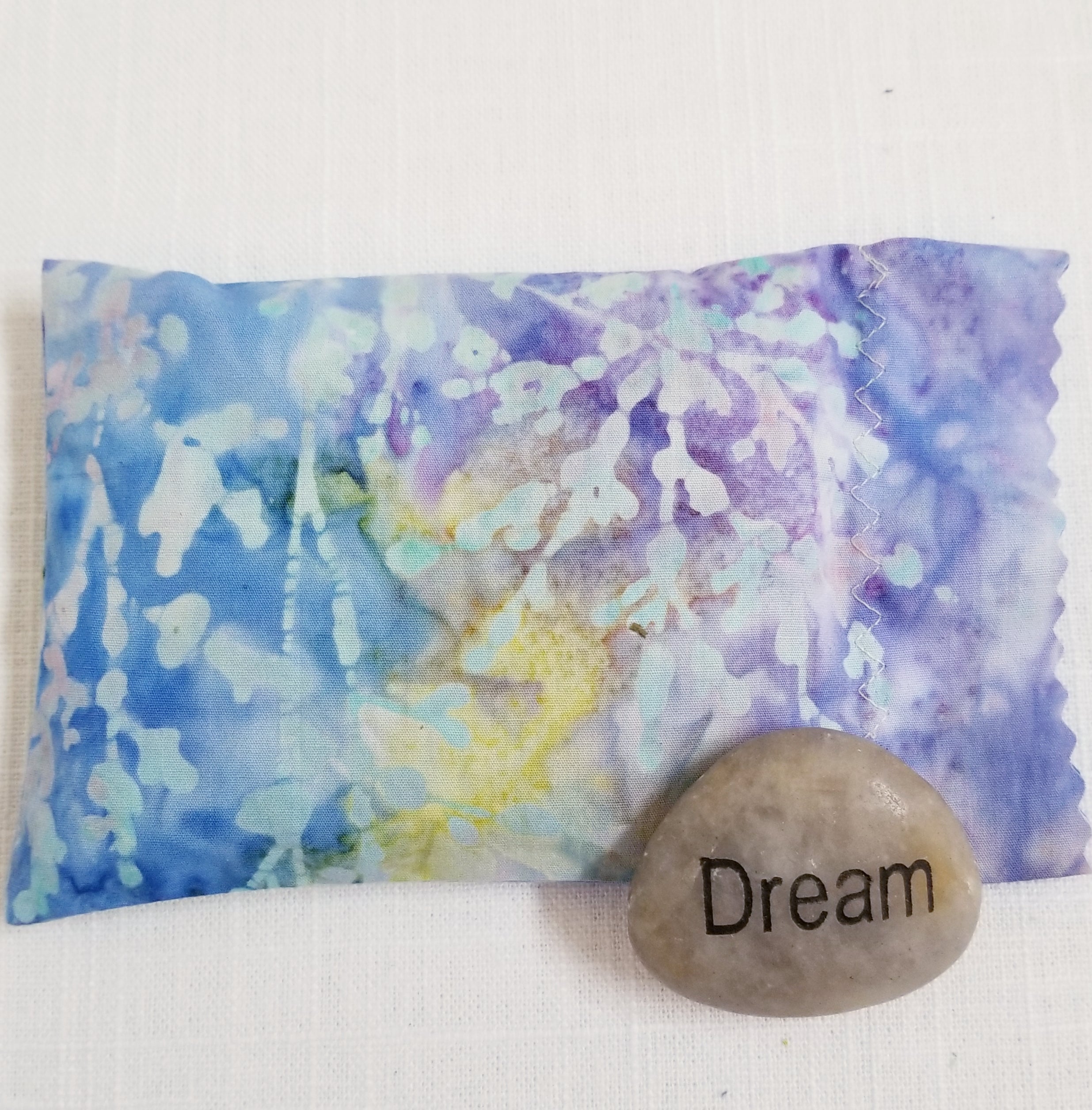 Herbal Sleep Sachet - Petite Dream Pillow for Natural Sleep and Deeper Dreams, 6" x 4", Savory Herbs for Deep Sleep, Pastel Batik