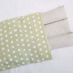 lavender heat wrap with 3 channel in muslin bag with soft green flannel cover