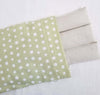 lavender heat wrap with 3 channel in muslin bag with soft green flannel cover