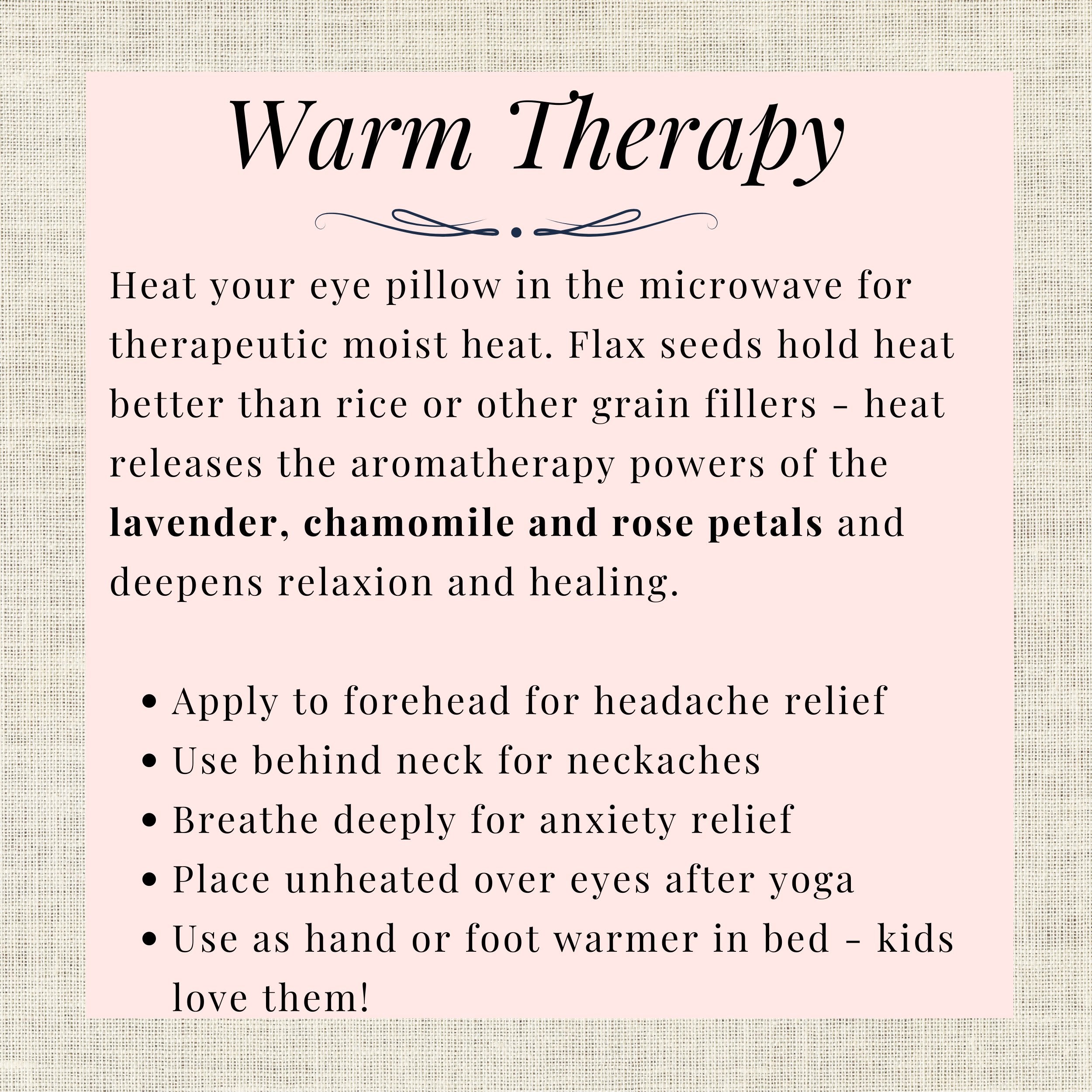 inforgraphic on using eye pillow as warm therapy