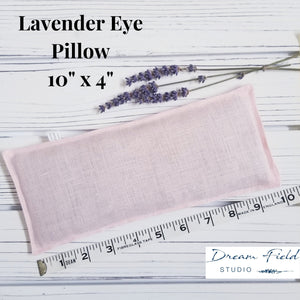 Size specifications for 10" x 4" lavender eye pillow by Dream Field Studio