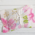 pink floral herbal dream pillow with white ribbon