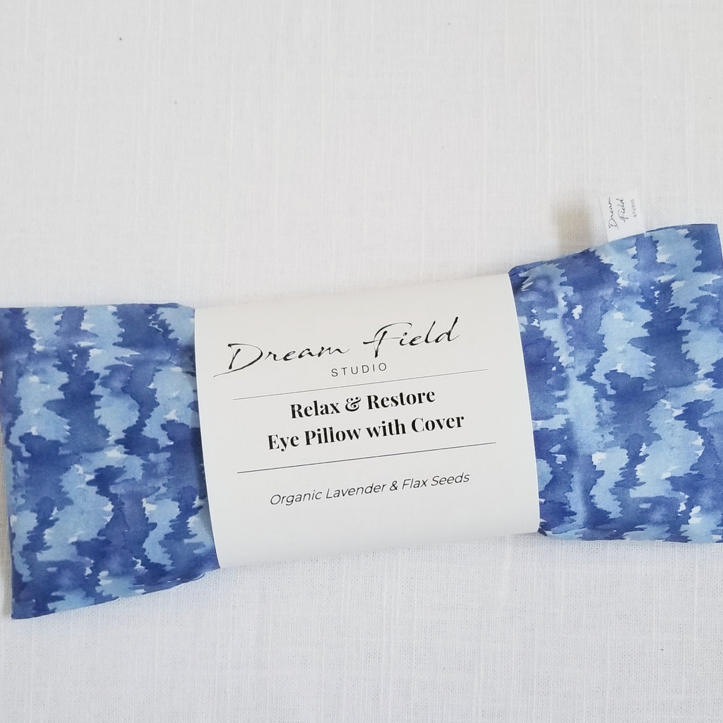 lavender eye pillow with organic cotton cover blue spa print