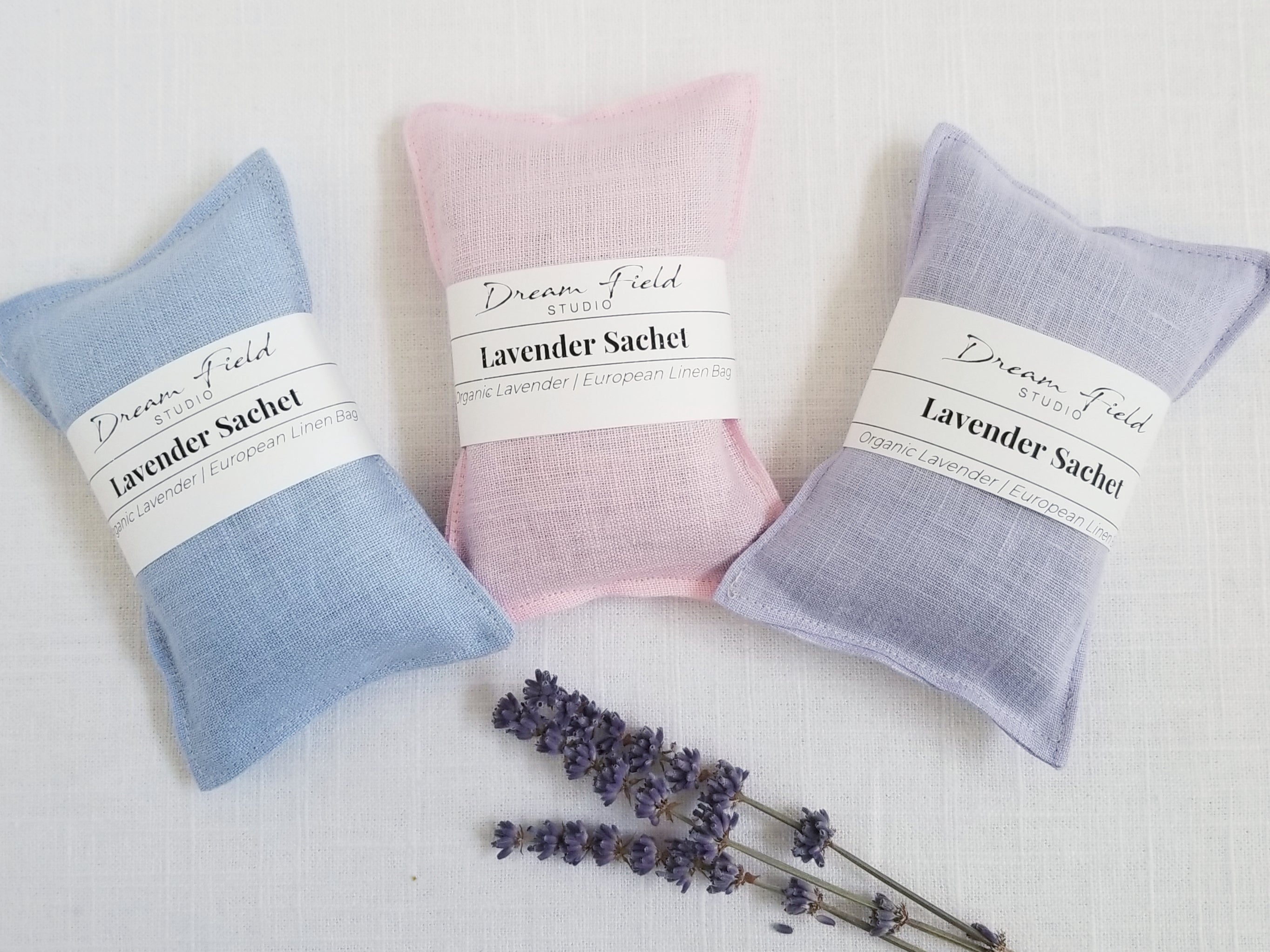 Trio of Linen Lavender Sachets with Organic Lavender - Pastel Shades