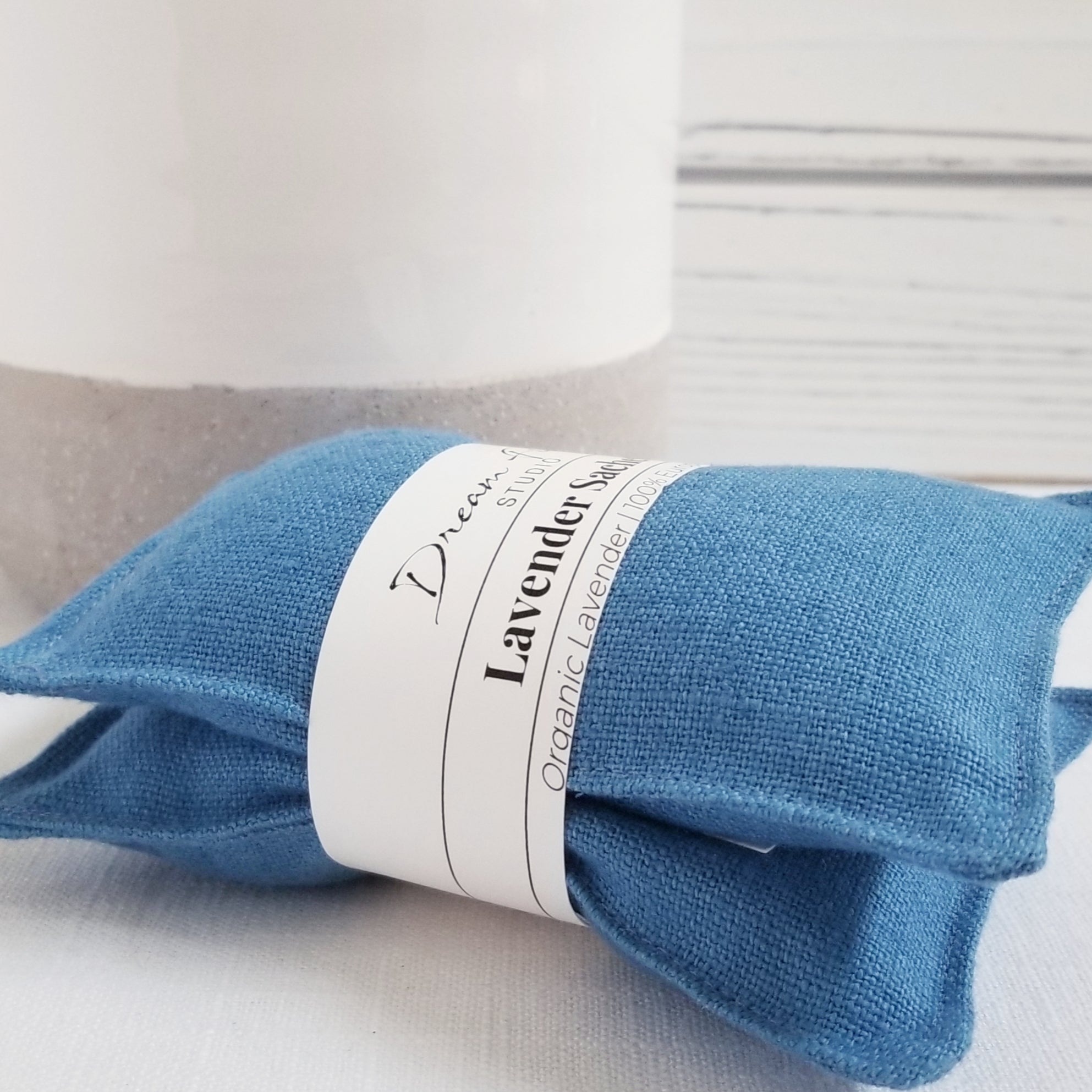Linen Lavender Sachet Pair With Sustainable Flax and Organic Lavender - Cerulean Blue