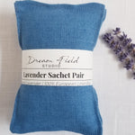 Organic Lavender Sachet Pair With Linen Flax, 3.5" x 5" - Cerulean Blue