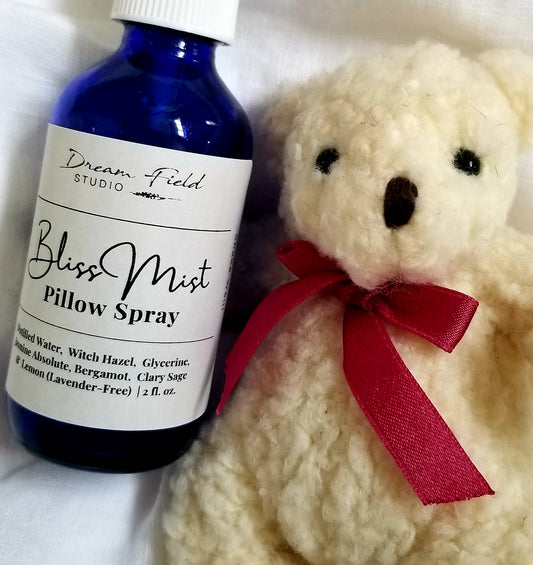 Bliss Mist pillow spray with white Teddy bear