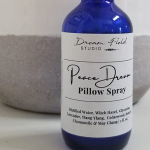 peace dream lavender pillow spray in blue bottle