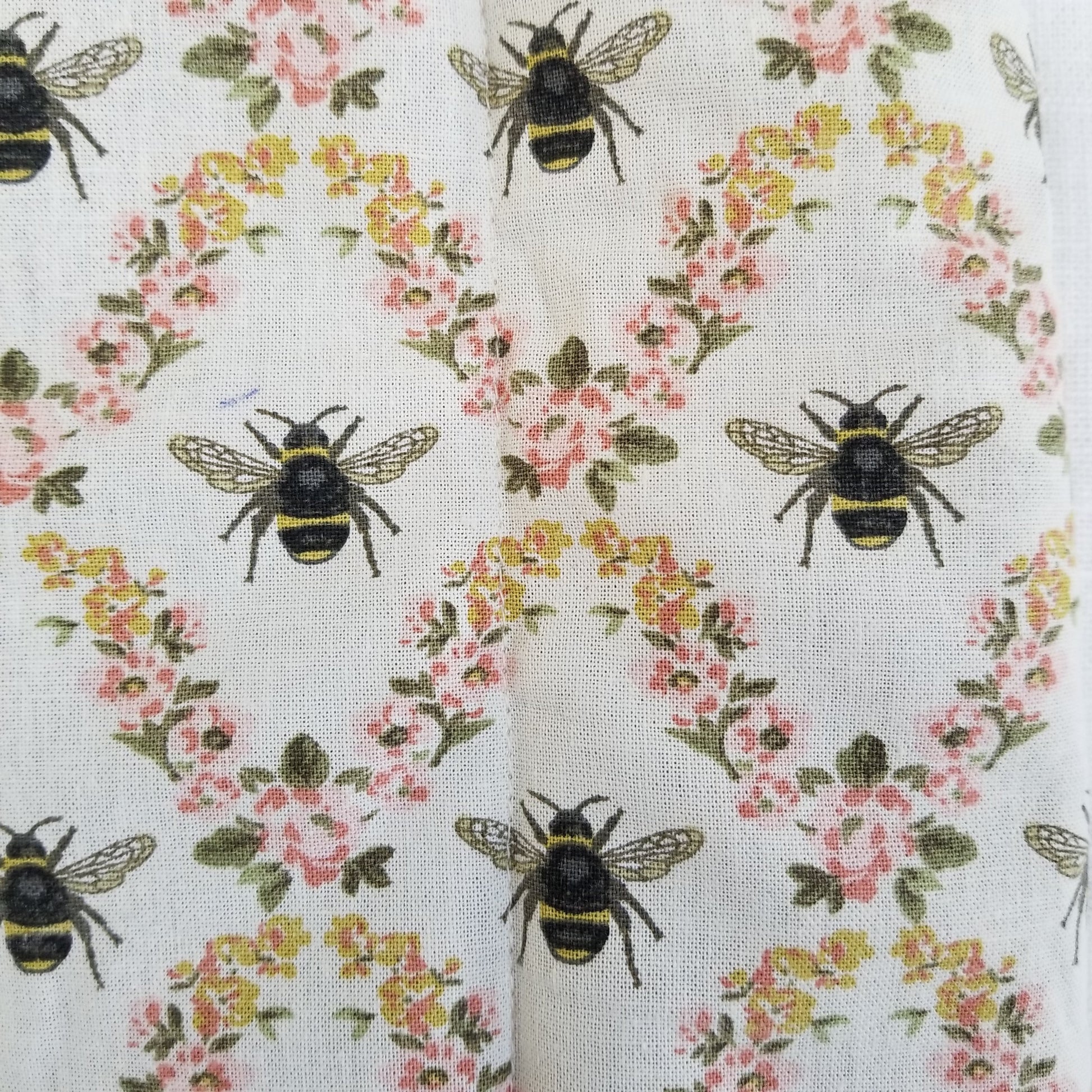 Closeup of honeybees and trellis 100% cotton fabric