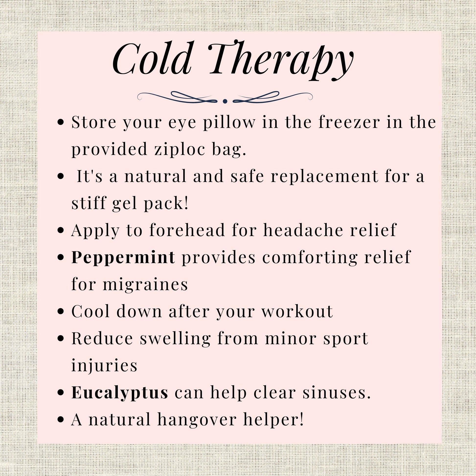 cold therapy eye pillow mint infographic