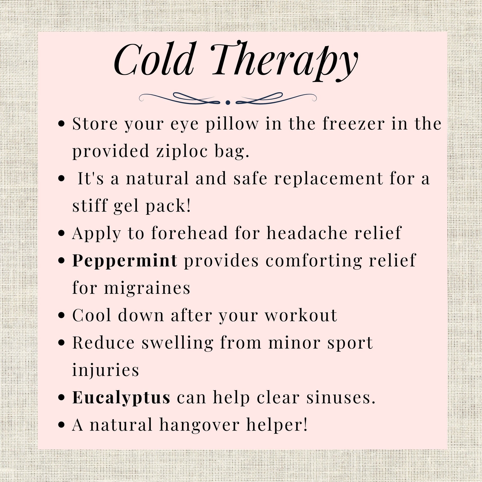 how to use eye pillow as cold therapy infographic