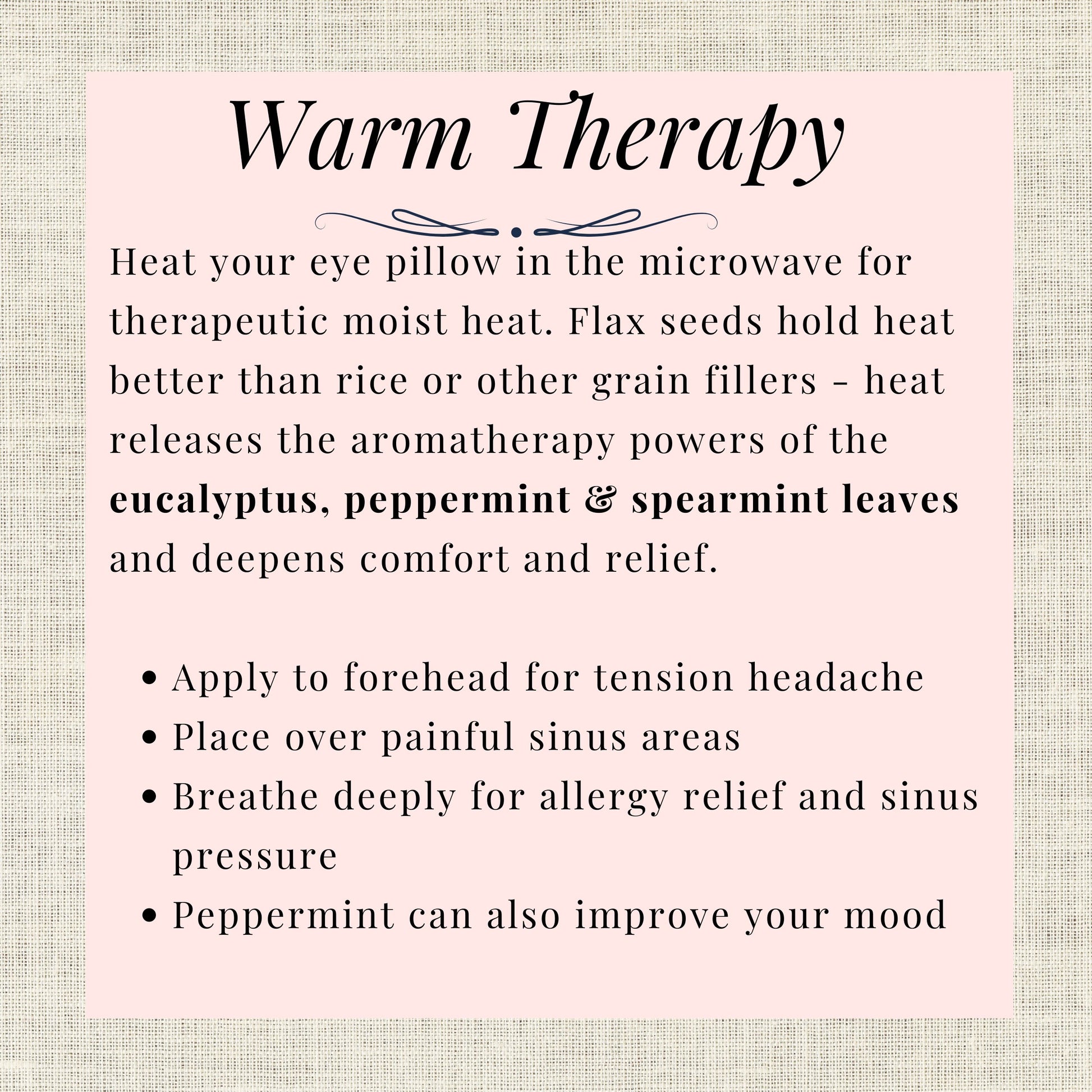 warm therapy for mint eye pillow infographic