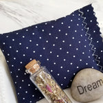 Herbal Sleep Sachet  Dream Pillow, Navy Dots, with dream Stone and vial of dried herbs for deeper sleep