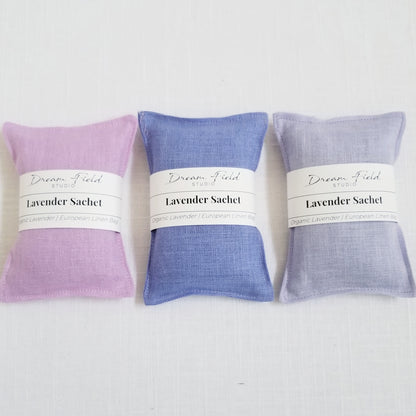 Trio of Linen Lavender Sachets with Organic Lavender - Lavender Shades